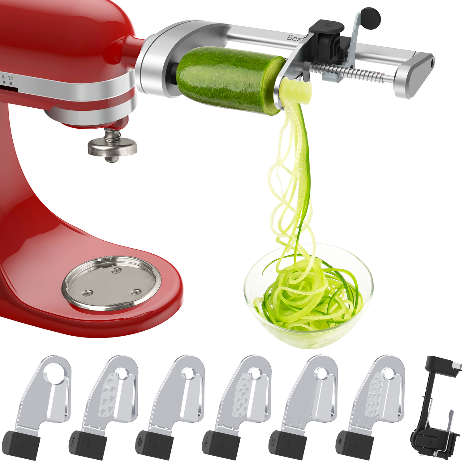 Spiralizer Attachment Compatible with KitchenAid Stand Mixer, Comes with Peel, Core and Slice, Not KitchenAid Brand Spiralizer Attachment(7 Blades)